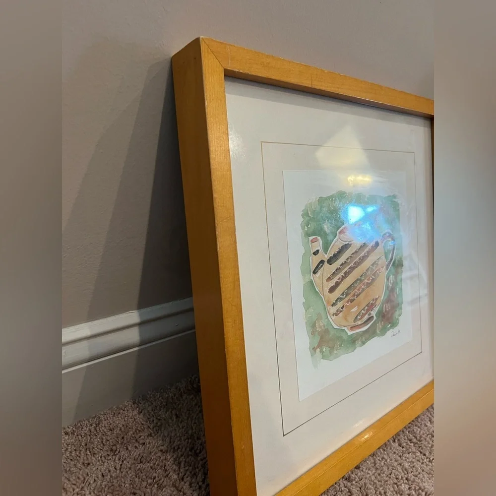Crate and barrel framed teapot pitcher water color  painting print soicher Marin